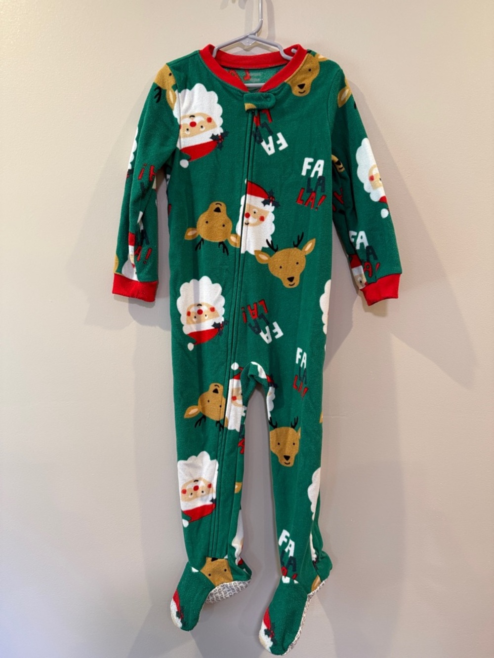 Carter's Green Santa & Reindeer Holiday Footed One-Piece